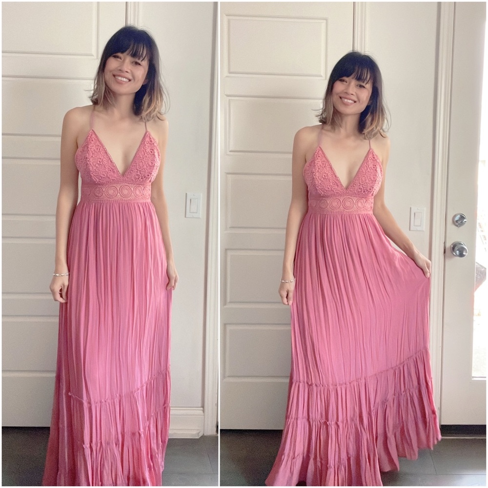 029 Boho Floral Embroidered Lace Criss Cross Maxi Dress - Picture 4 of 5